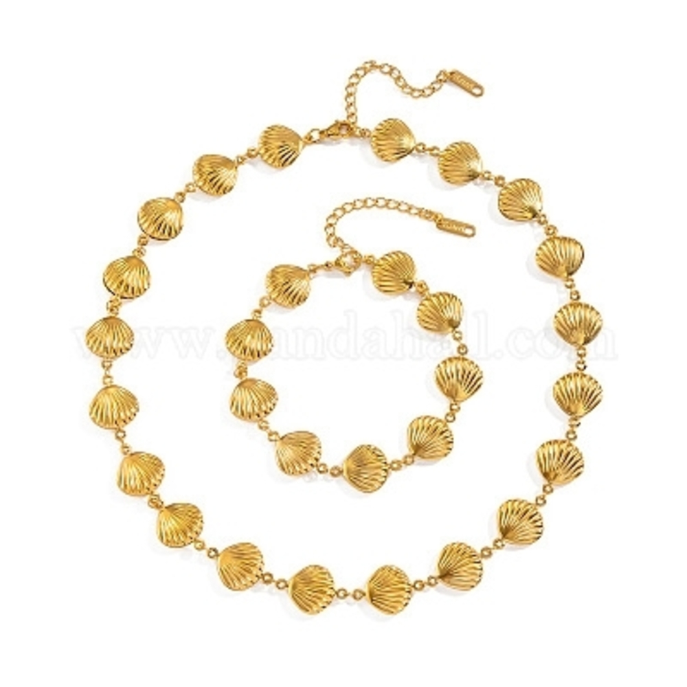 Gold Shell Necklace and Bracelet Set